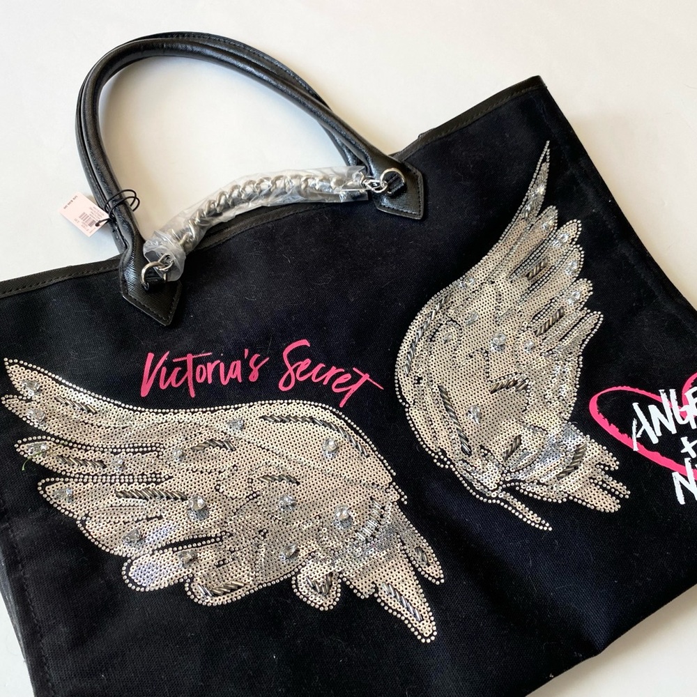 NWT VICTORIA’S SECRET ANGELS + NYC LG BLACK TOTE - WINGS